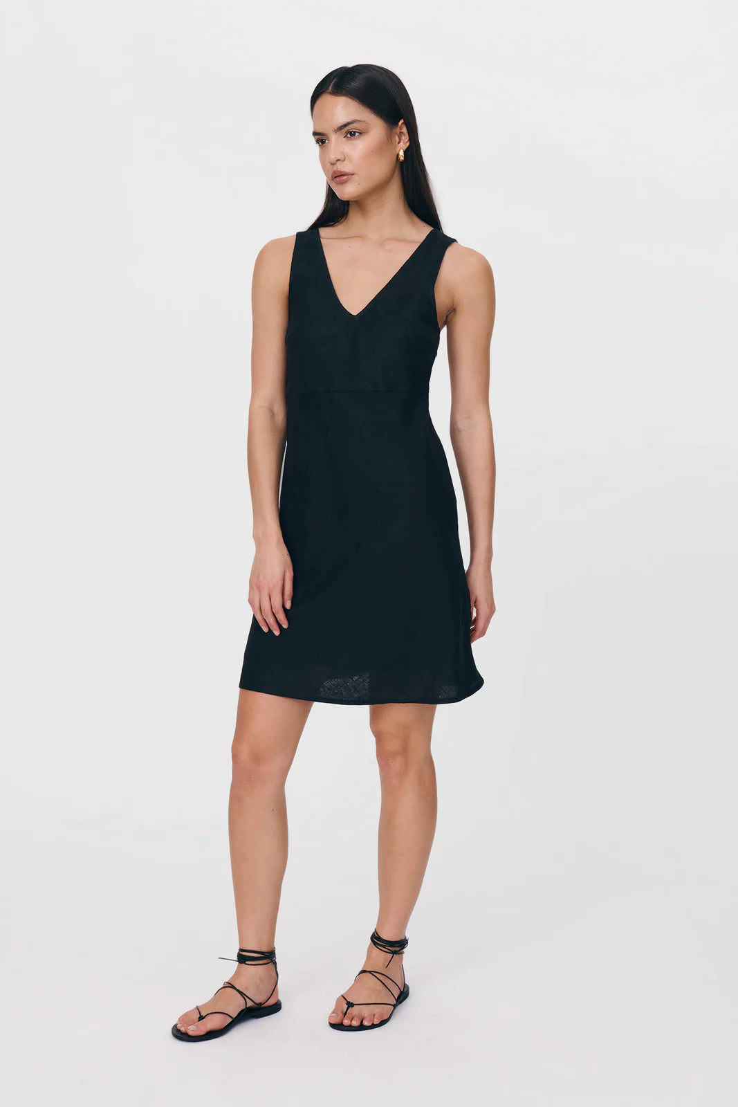 Regina Linen Mini Dress Noir