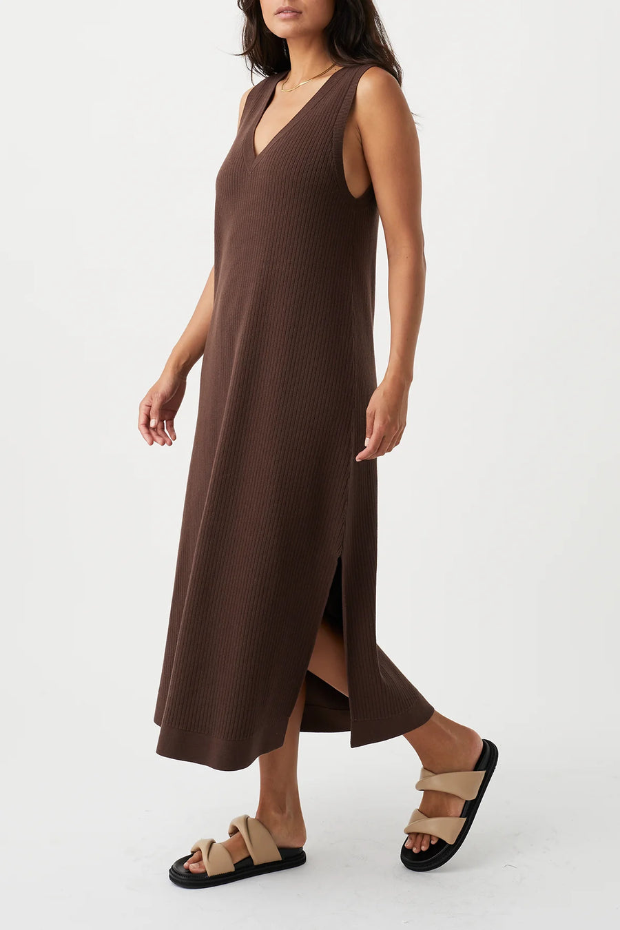 Clara Ribbed Midi Dress Chocolate