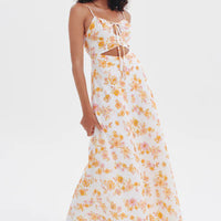 Sundream Linen Maxi Dress Ivory Floral