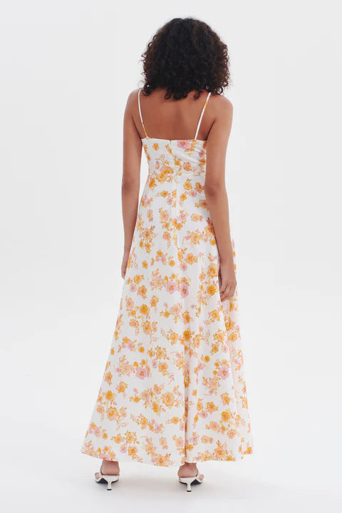 Sundream Linen Maxi Dress Ivory Floral