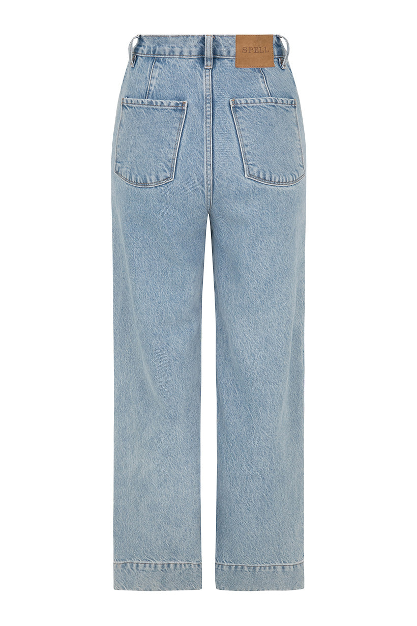 Classic Denim Cropped Jeans Sun Washed Blue