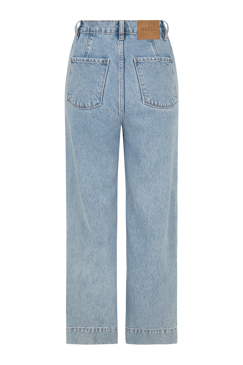 Classic Denim Cropped Jeans Sun Washed Blue