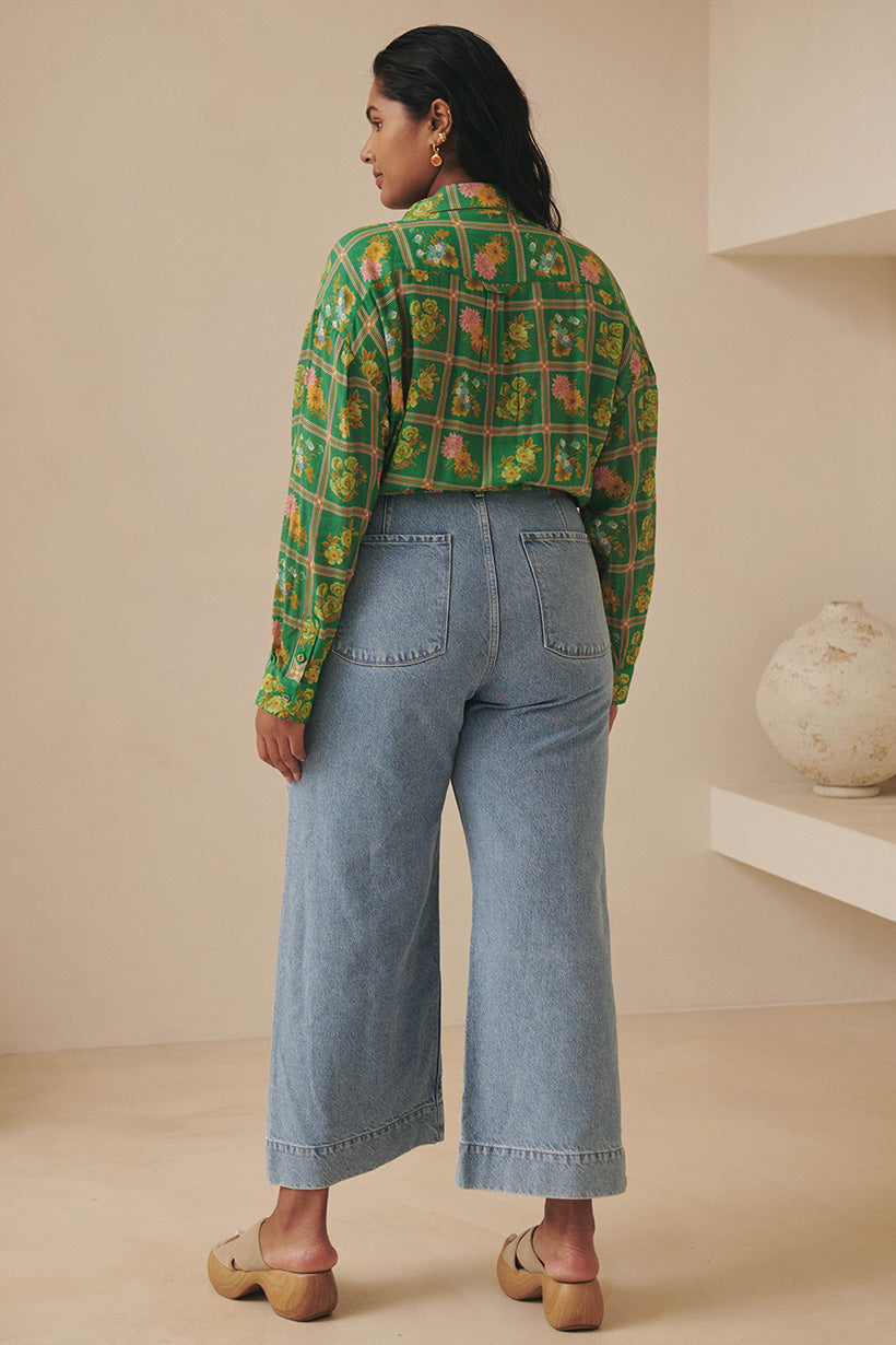 Classic Denim Cropped Jeans Sun Washed Blue