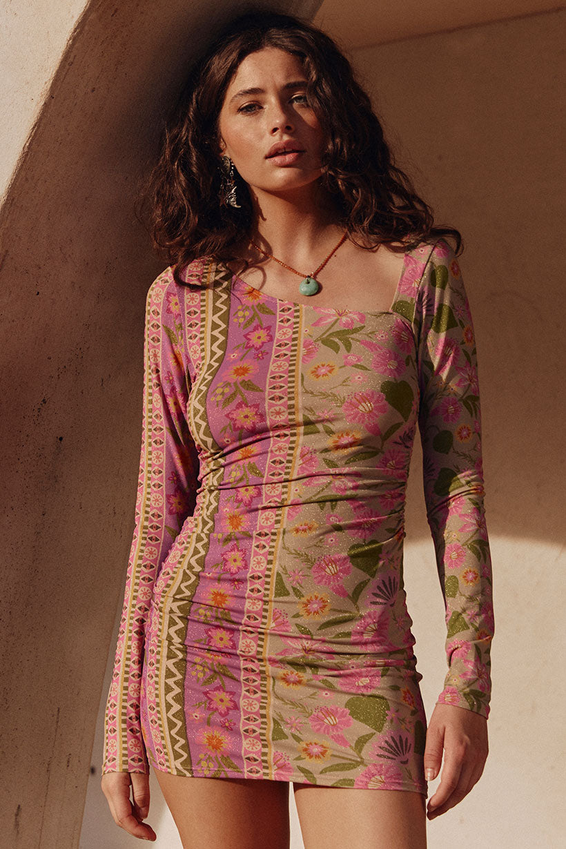 Goldie Shimmer Mini Dress Desert Rose