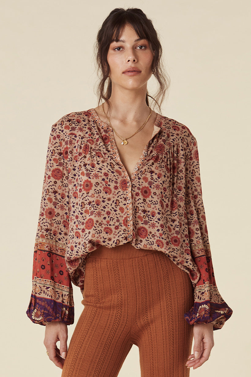 LADY UNTAMED BLOUSE TEA LEAF