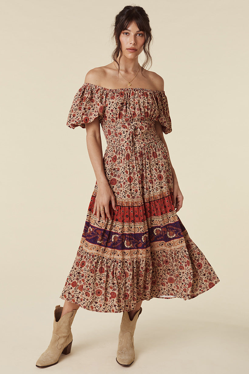 LADY UNTAMED MIDI DRESS TEA LEAF