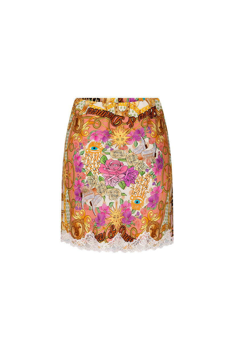 Lovers & Dreamers Lace Mini Skirt Champagne Peach