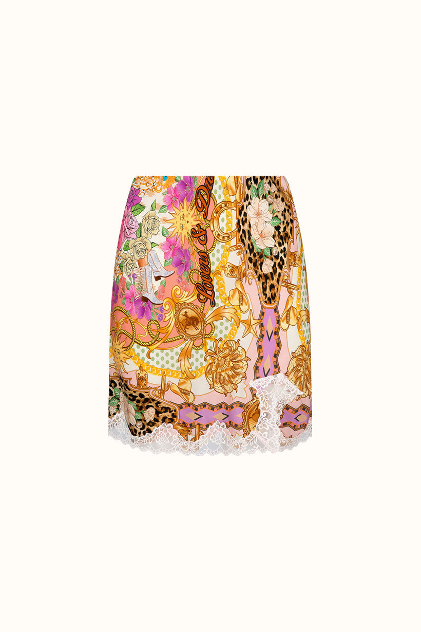 Lovers & Dreamers Lace Mini Skirt Champagne Peach
