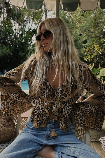Samantha Lace Frill Blouse Vintage Leopard