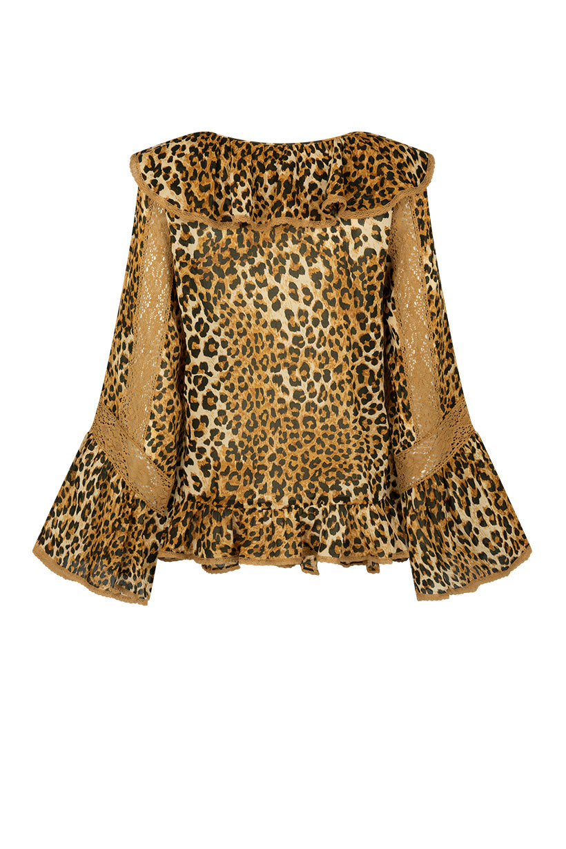 Samantha Lace Frill Blouse Vintage Leopard