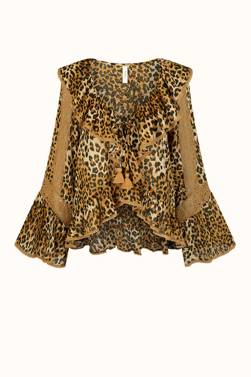 Samantha Lace Frill Blouse Vintage Leopard