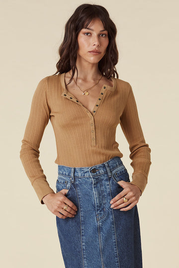 STELLA RIB HENLEY TOP MOCHA