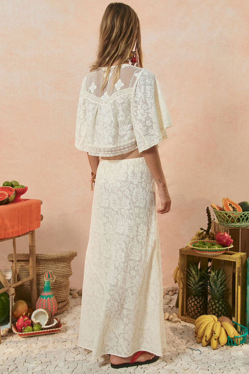 Free Love Lace Bias Skirt Vintage Cream