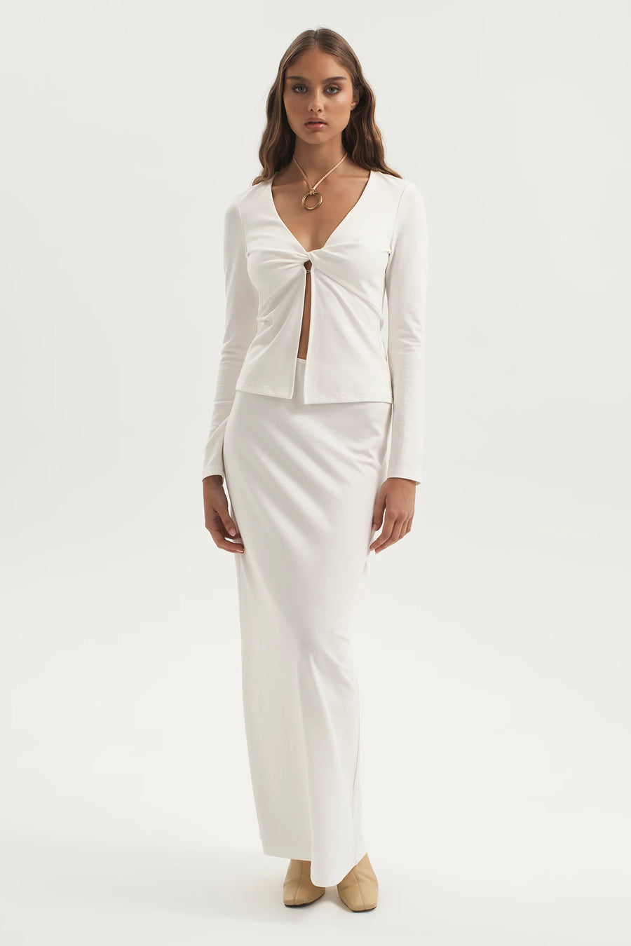 THEO JERSEY TWIST TOP WHITE