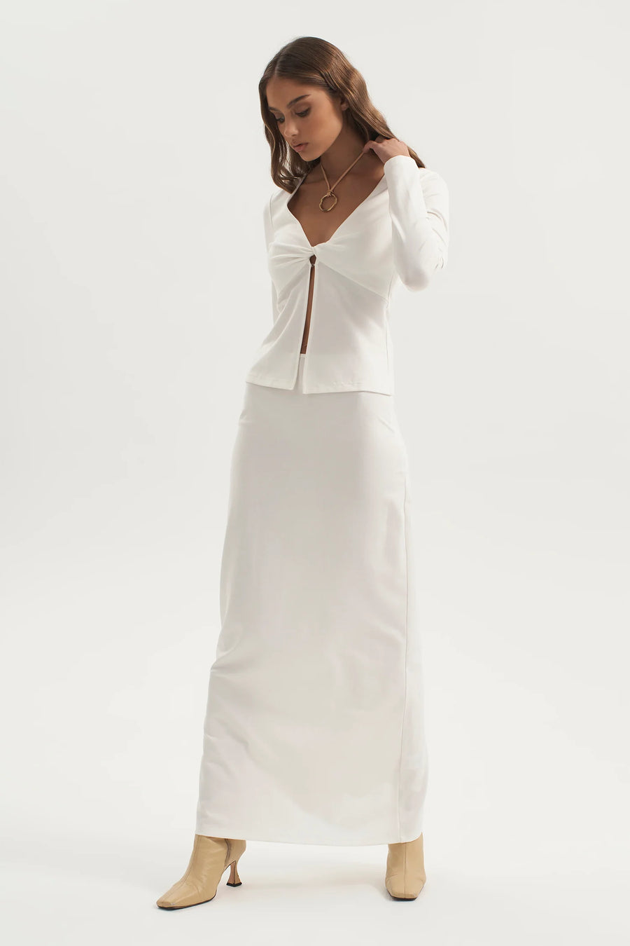 THEO JERSEY TWIST TOP WHITE