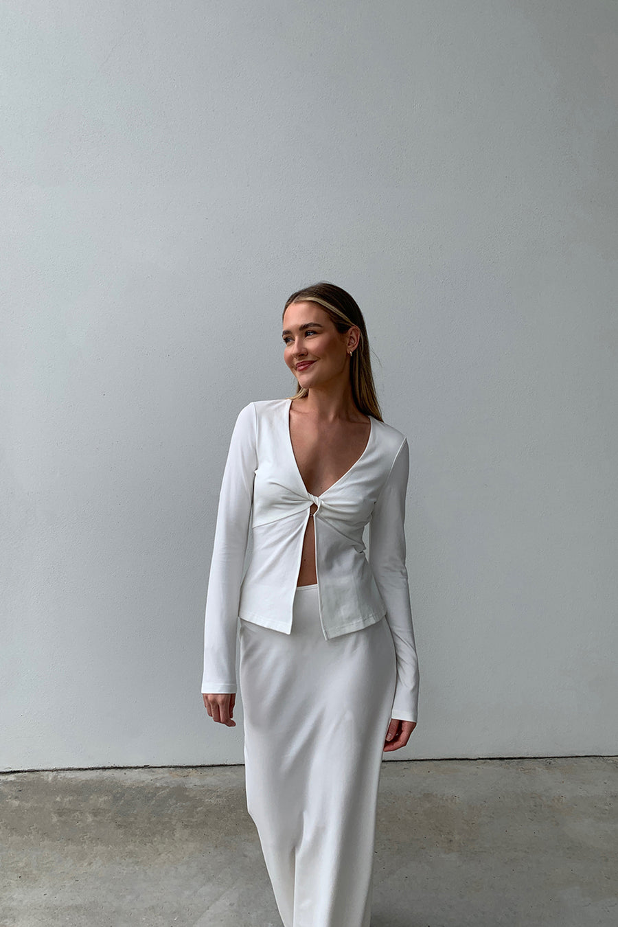 THEO JERSEY TWIST TOP WHITE