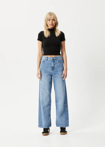ICONIC HEMP RIBBED HIGH NECK TEE - BLACK