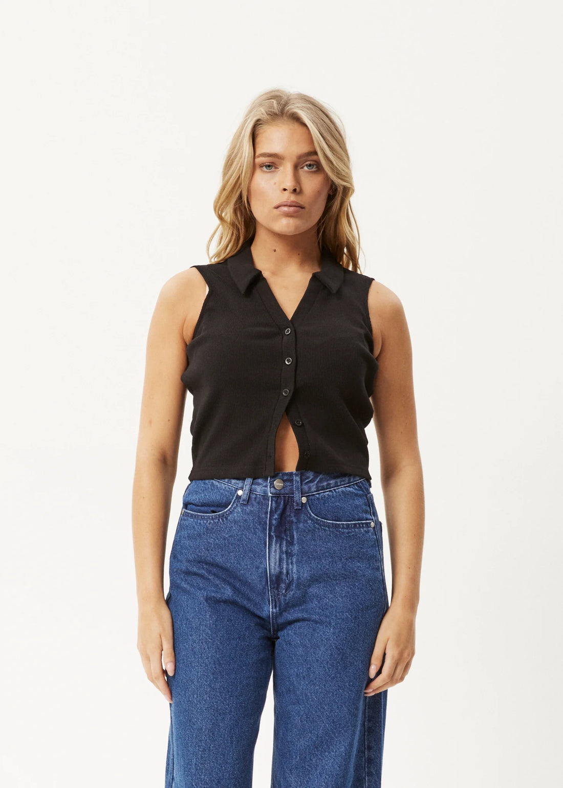 Eliza Organic Rib Sleeveless Shirt in Black