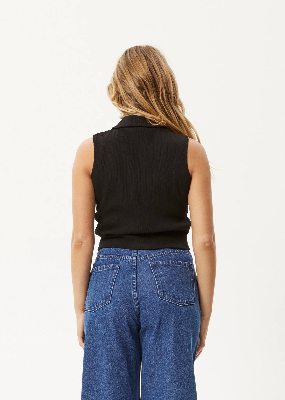 Eliza Organic Rib Sleeveless Shirt in Black