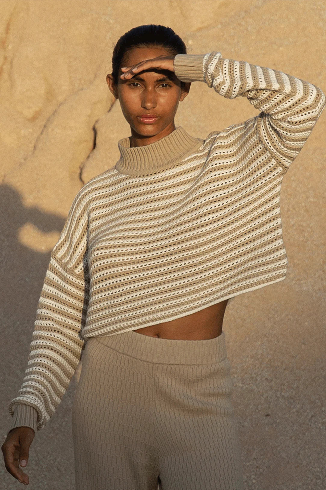 June Cropped Sweater Cream | Taupe