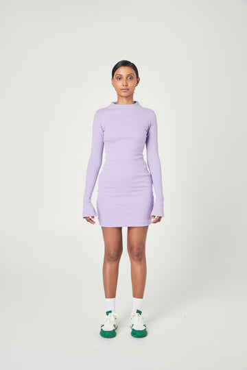 RIBBED SPLIT SLEEVE DRESS LILAC