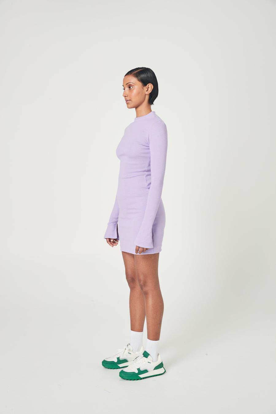 RIBBED SPLIT SLEEVE DRESS LILAC