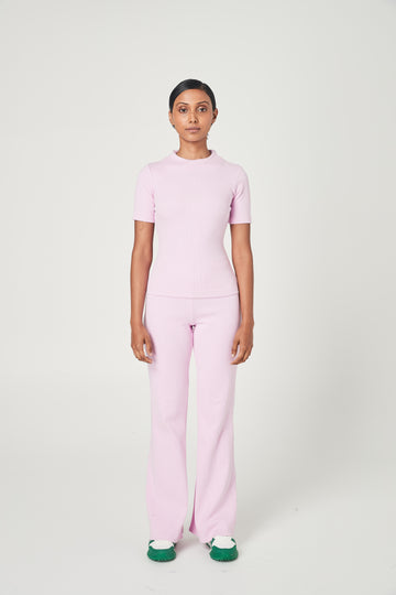 RIBBED HIGH NECK TOP PALE PINK