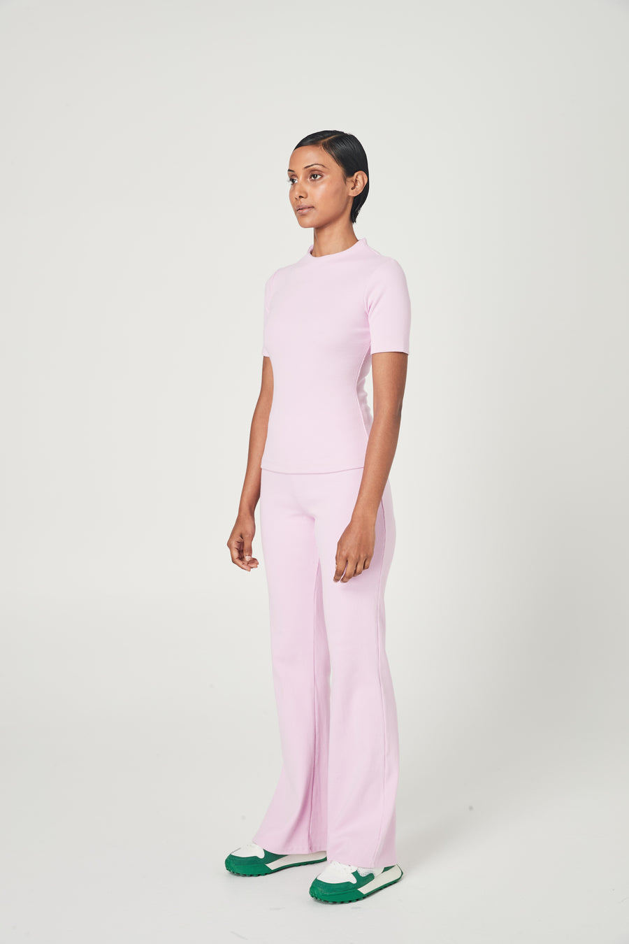 RIBBED HIGH NECK TOP PALE PINK
