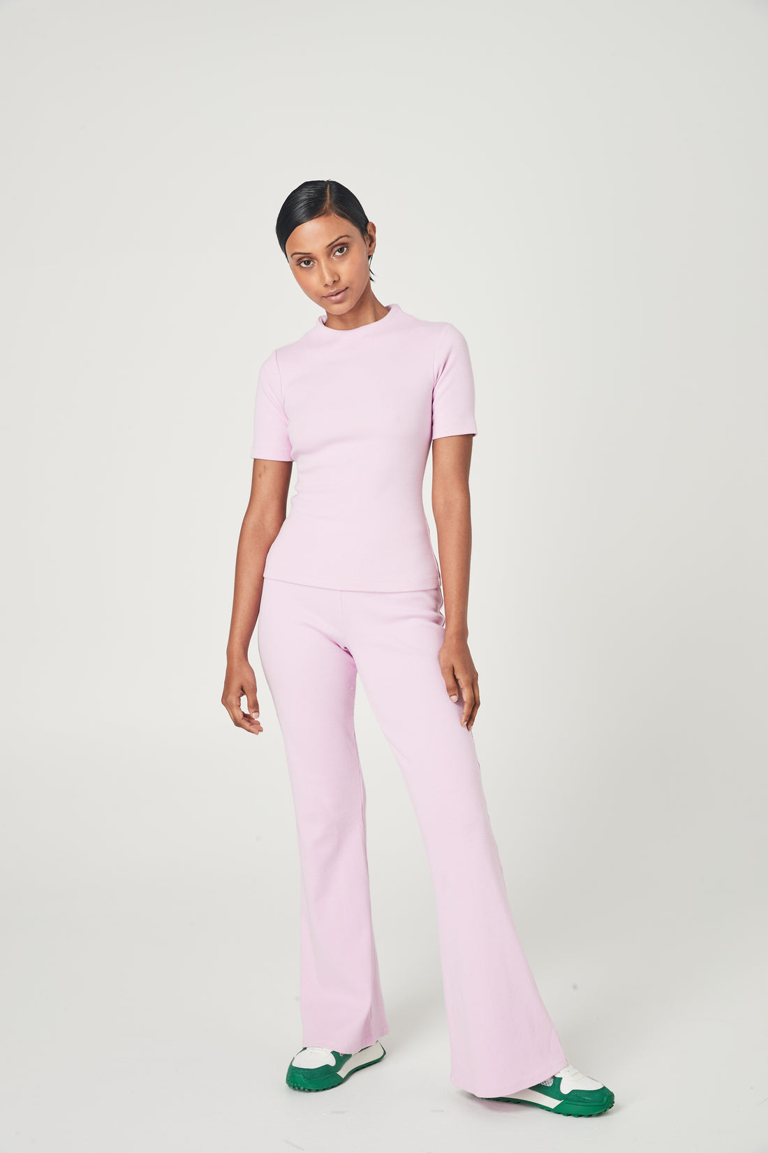 RIBBED HIGH NECK TOP PALE PINK