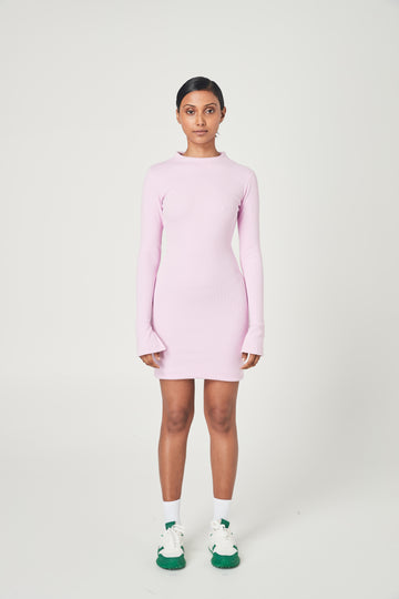 RIBBED SPLIT SLEEVE DRESS PALE PINK