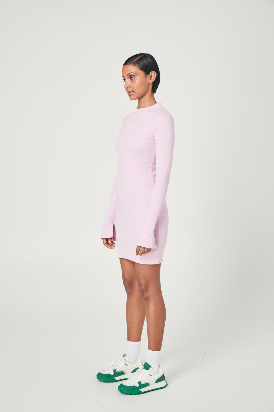 RIBBED SPLIT SLEEVE DRESS PALE PINK