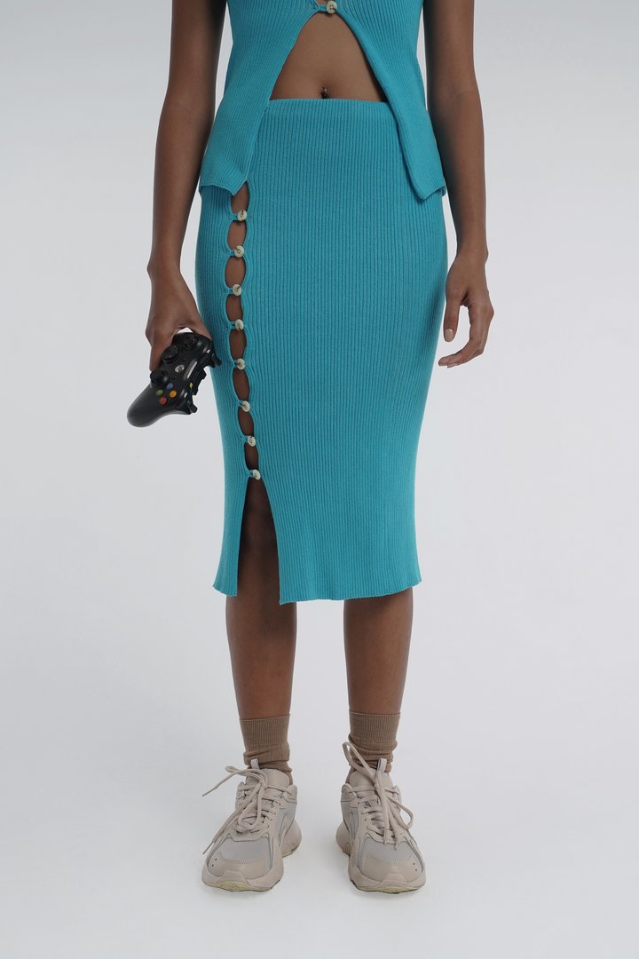 BUTTON UP KICK SKIRT AQUA