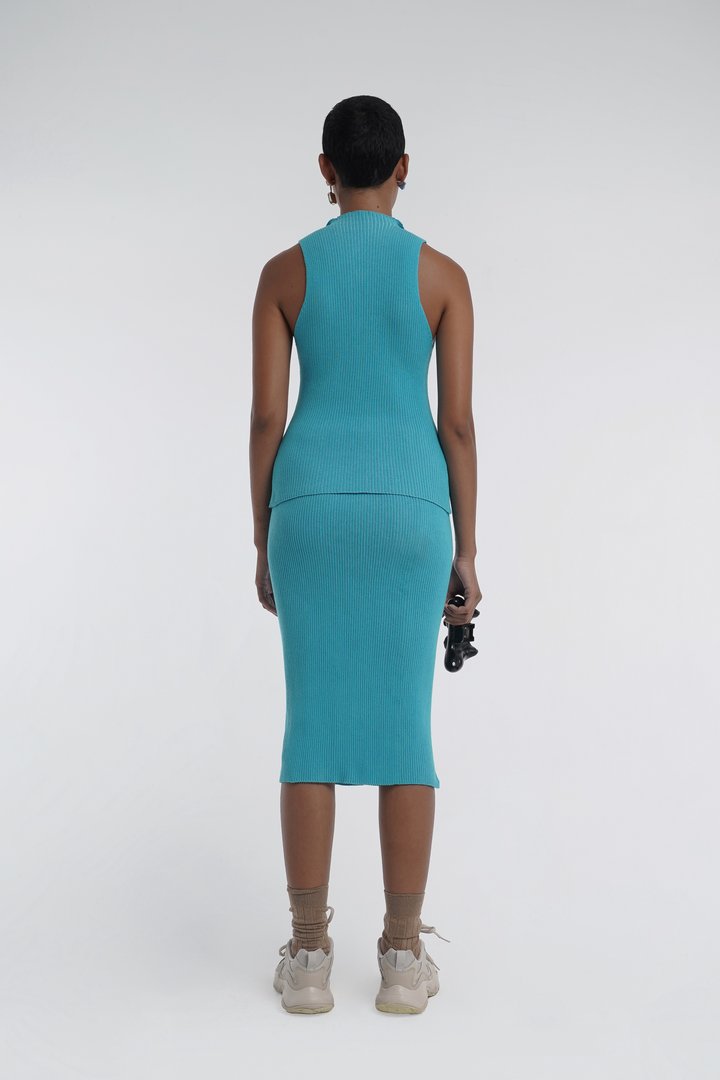 BUTTON UP KICK SKIRT AQUA