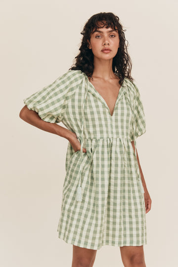 PEACHES MINI GREEN GINGHAM