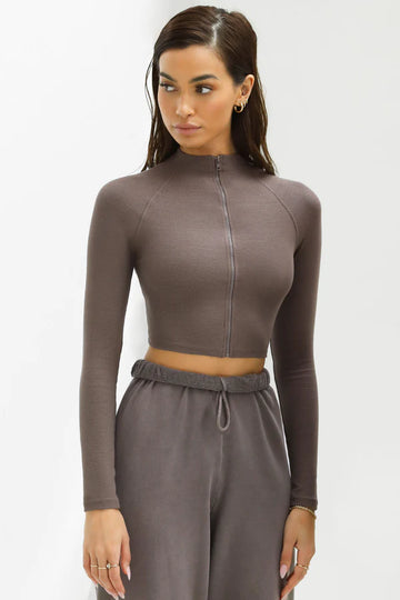 CROP ZIP LONG SLEEVE MAUVE