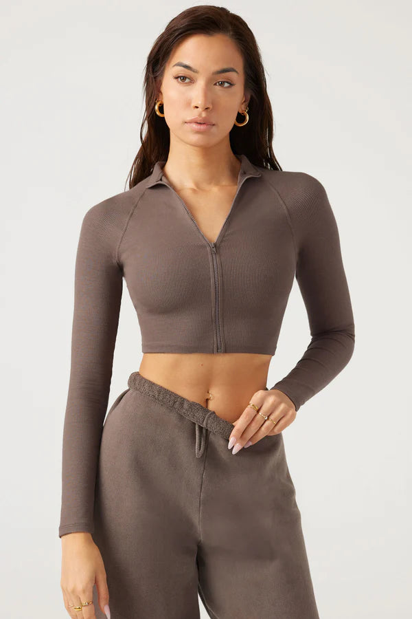 CROP ZIP LONG SLEEVE MAUVE