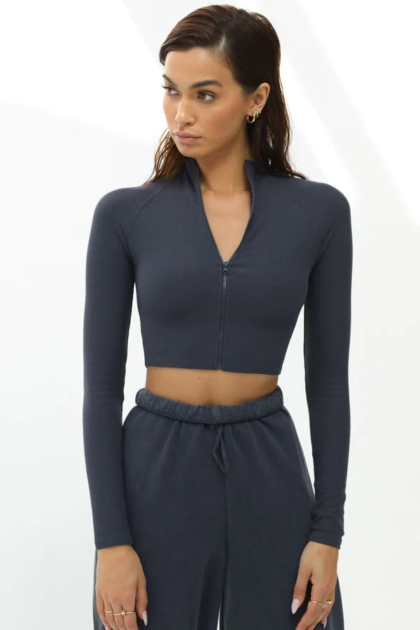 CROP ZIP LONG SLEEVE NAVY
