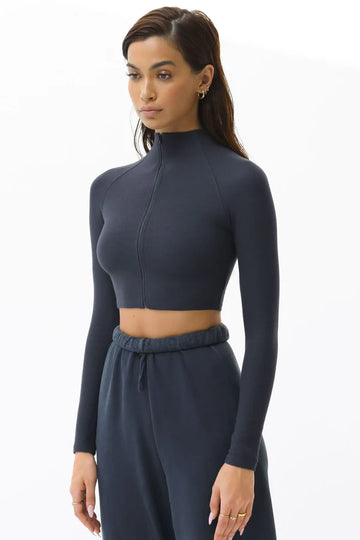 CROP ZIP LONG SLEEVE NAVY