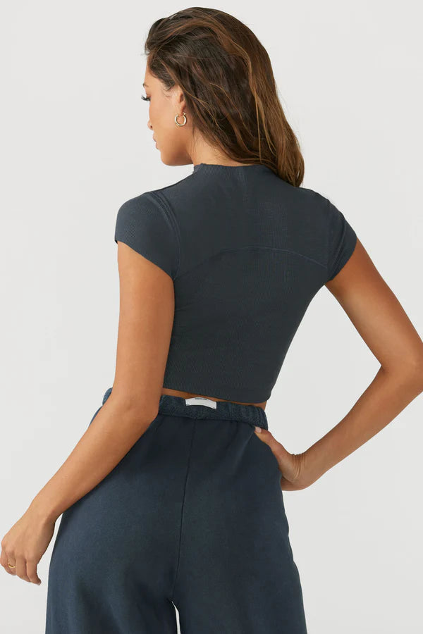CONTRAST STITCH CROP TEE NAVY