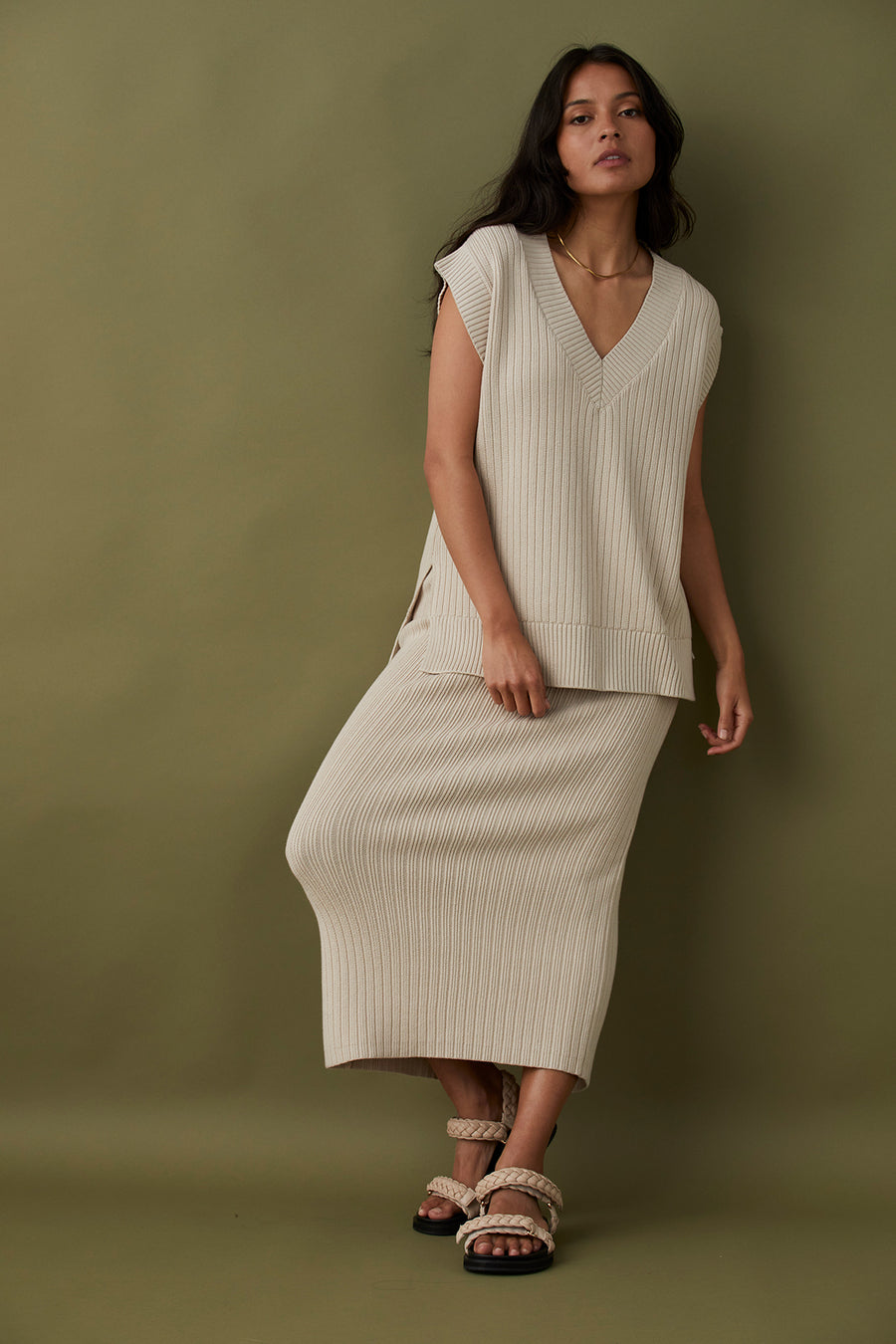 ADALINE KNIT SKIRT - SAND
