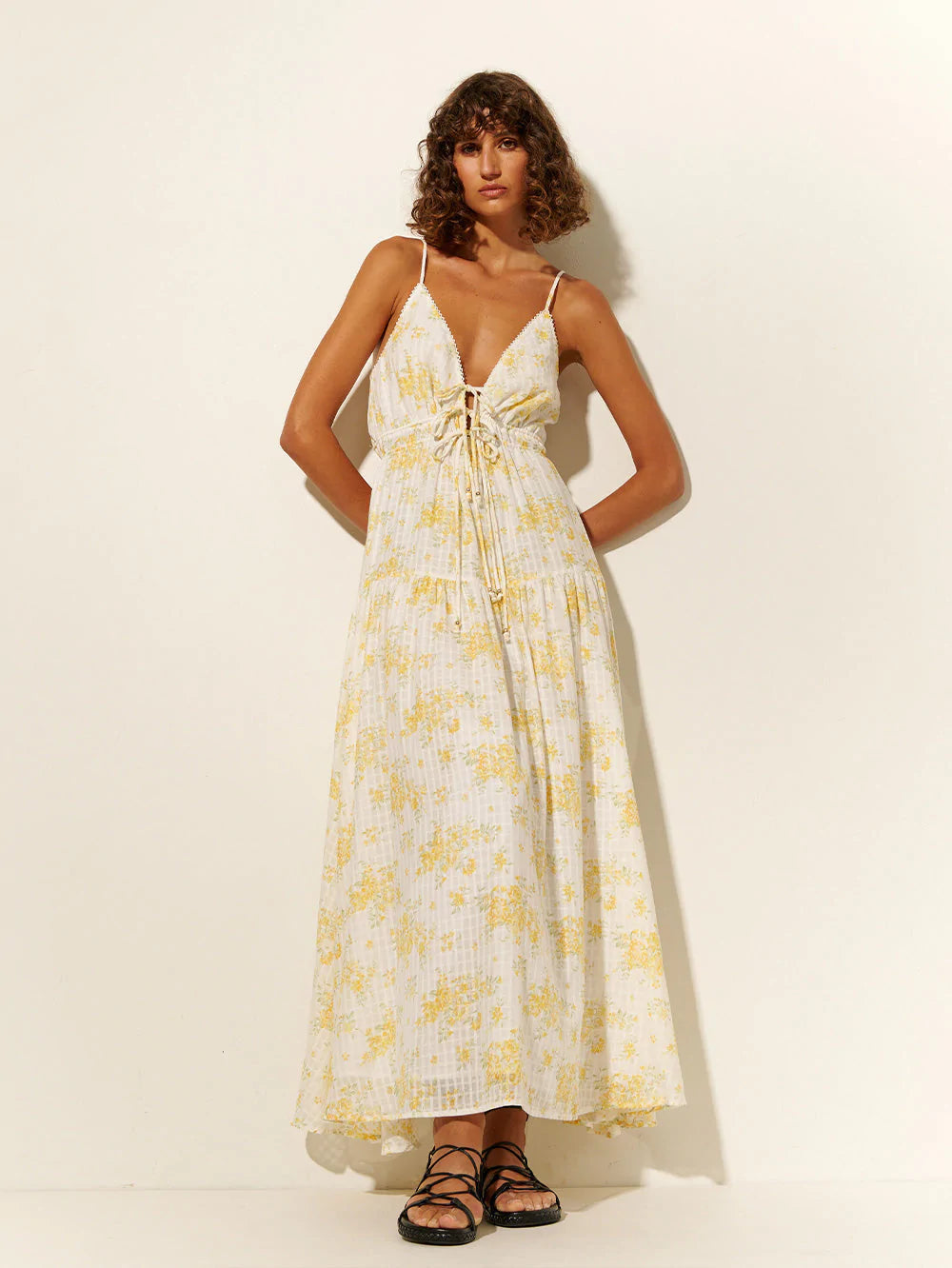 CLAUDIA STRAPPY MAXI DRESS YELLOW DITSY