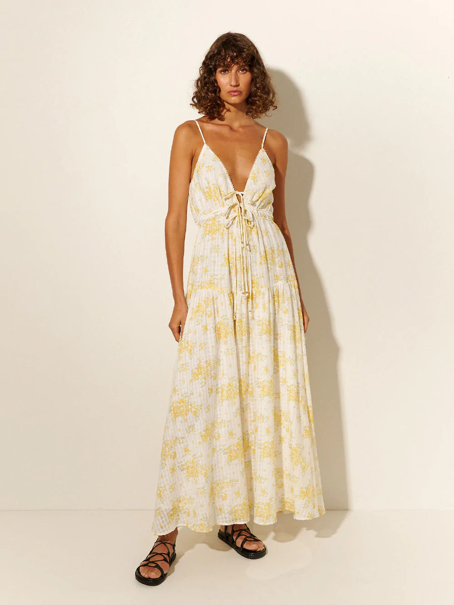 CLAUDIA STRAPPY MAXI DRESS YELLOW DITSY