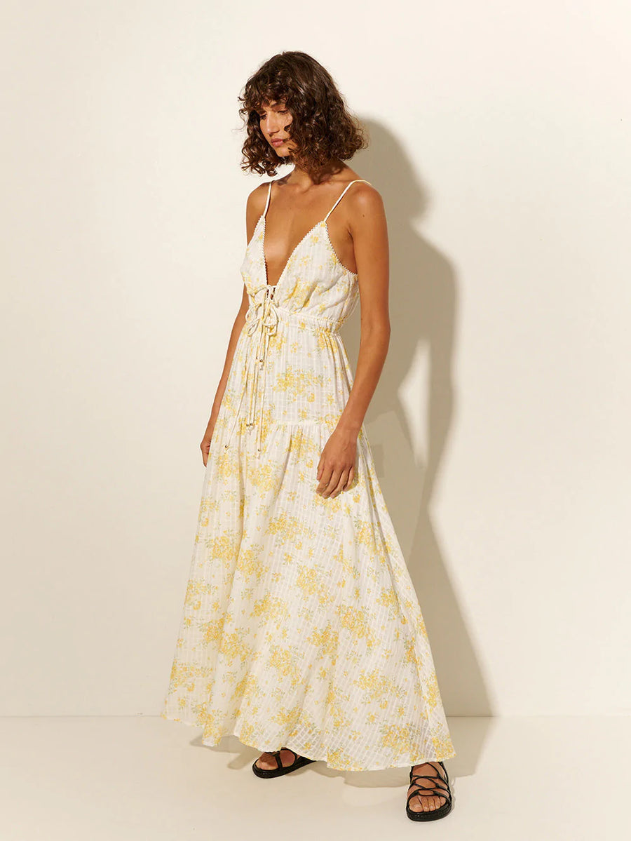 CLAUDIA STRAPPY MAXI DRESS YELLOW DITSY