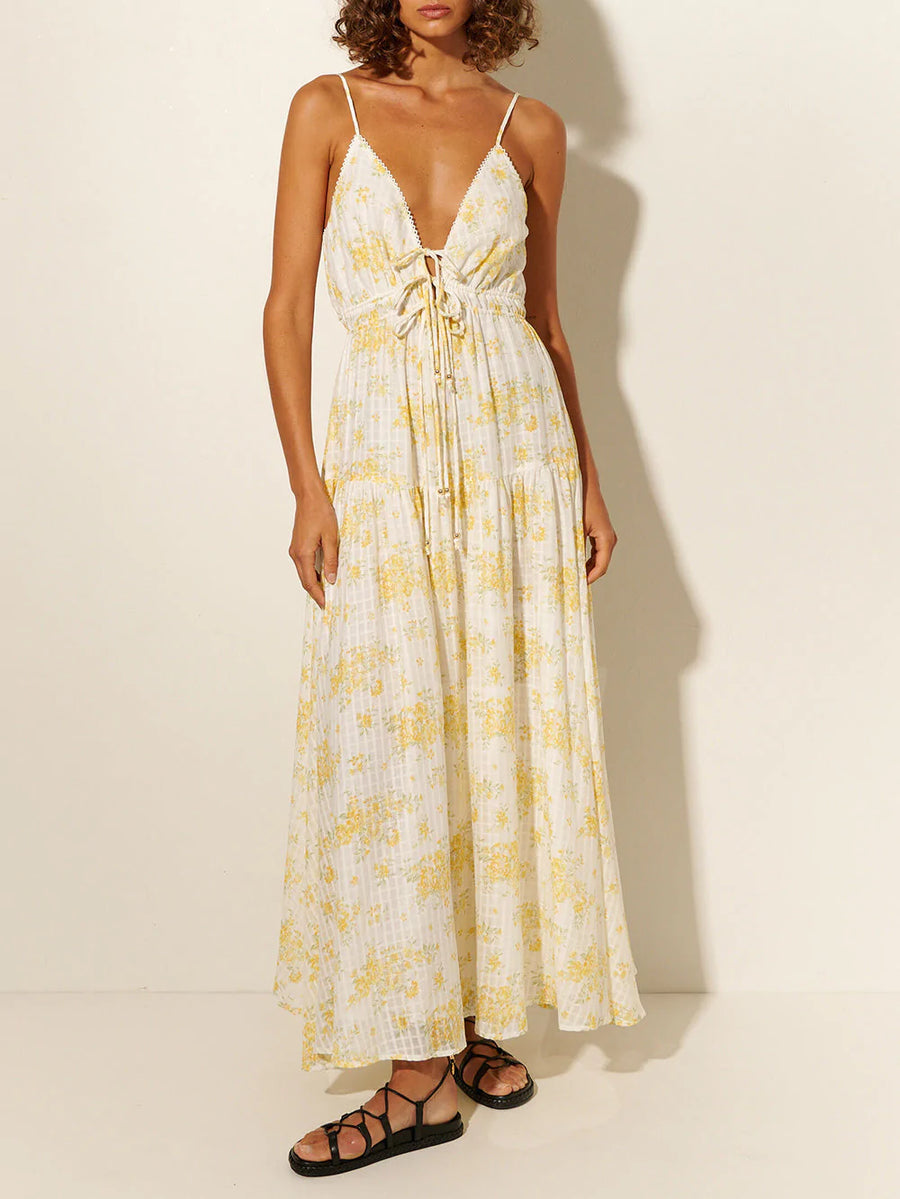 CLAUDIA STRAPPY MAXI DRESS YELLOW DITSY