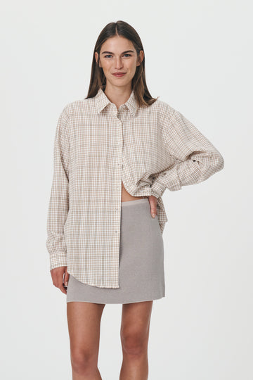 MASON LONG SLEEVE SHIRT TAUPE CHECK