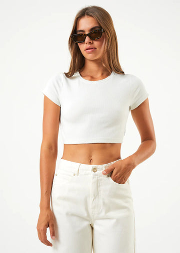 ABBIE HEMP RIBBED CROPPED T-SHIRT OFF WHITE