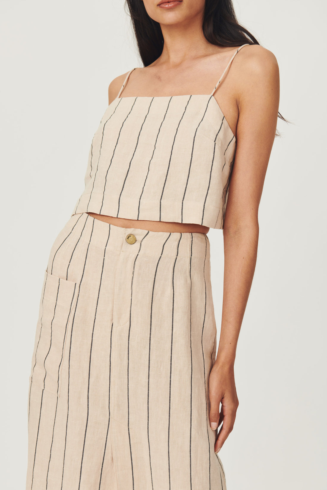 SUNNY LINEN CROP NATURAL STRIPE