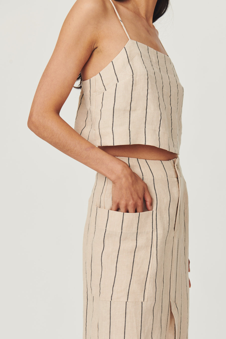 SUNNY LINEN CROP NATURAL STRIPE