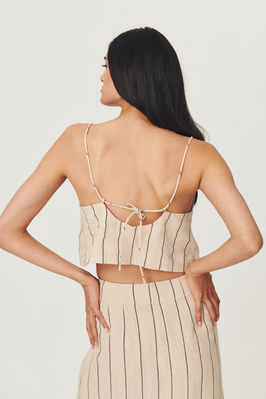 SUNNY LINEN CROP NATURAL STRIPE