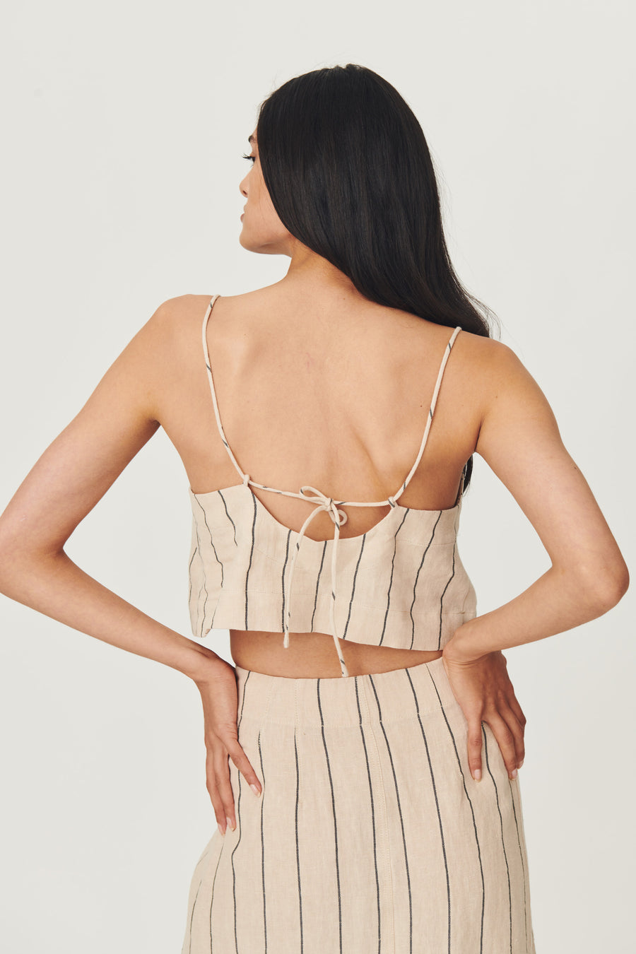 SUNNY LINEN CROP NATURAL STRIPE